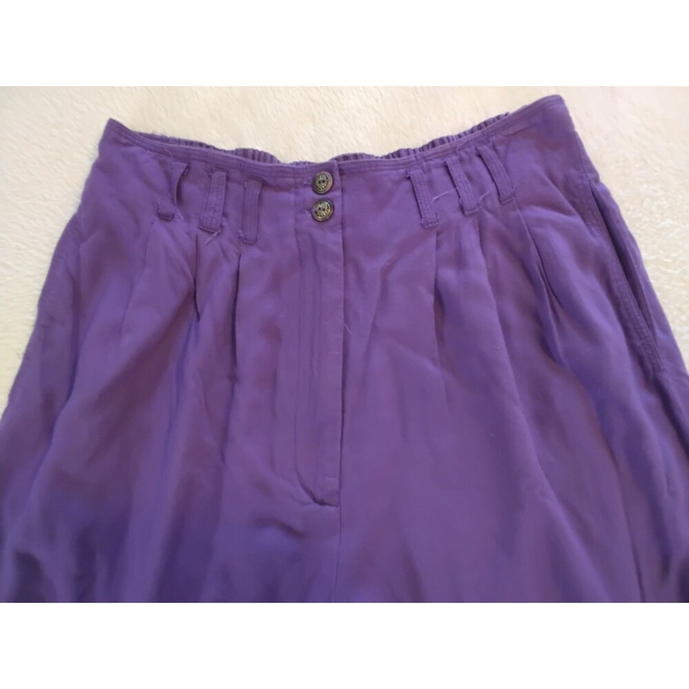 Vintage Retro Womens Purple Pleated Shorts High Waist Casual Bermuda Pocket Sz L - Picture 3 of 7